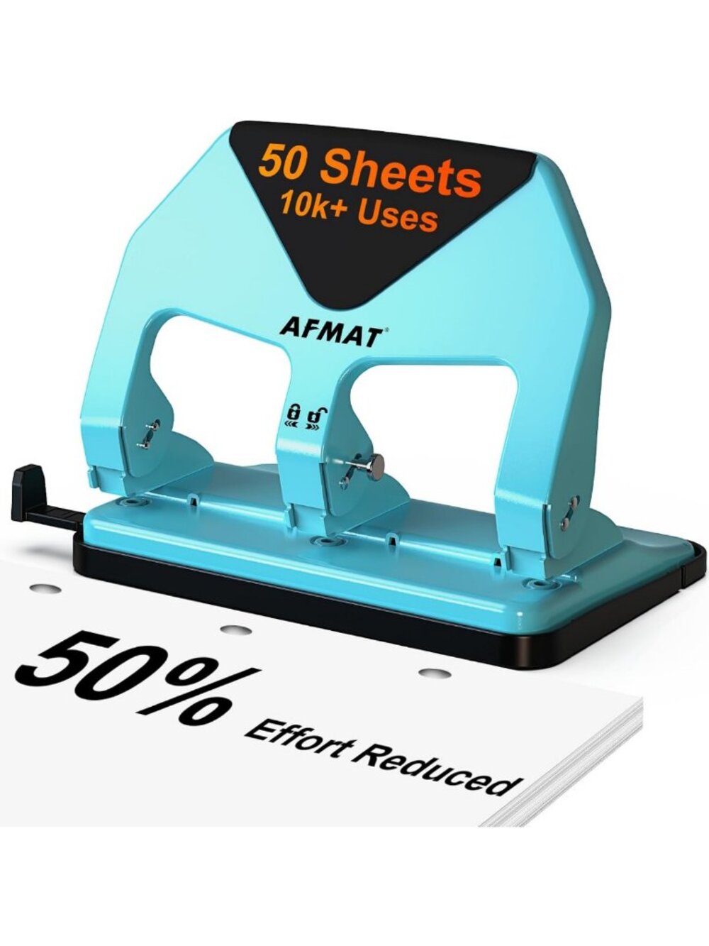 Heavy Duty 3 Hole Punch - 50 Sheet Capacity, Reduced Effort, Perfect for Home